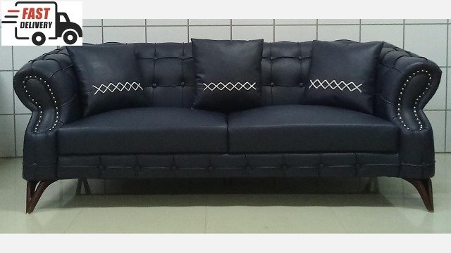 Vivaldi 3 Seater Chester faux leather sofa with turned legs, contrast stitching, and plush comfort.